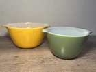 Vtg MCM Anchor Hocking Fire King Oven Proof Bowl Set (2) - Pyrex Green & Yellow