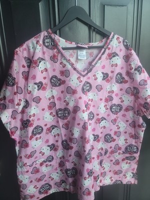 Pink Hello Kitty 2013 Lace Heart Character Print Scrub Top 3xl 