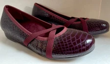 Vionic Women Sz 8.5 Dakota Low Heel Wedge Heel Mary Jane Shoes Croc Pattern Plum