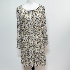 Theory Dress Large Black Pink Floral Silk Crepe Knee Length Long Sleeve