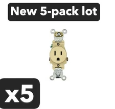 5-pack Pass & Seymour 5251-I Single Receptacle 15A 125V Commercial Grade Ivory