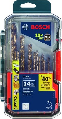 CO14B 14-Piece Assorted Set with Included Case - Cobalt M42 Metal Drill Bits wit