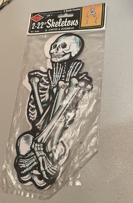 Vintage Halloween 1970 Beistle 22  Jointed Skeletons ~ NEW In Original Packaging