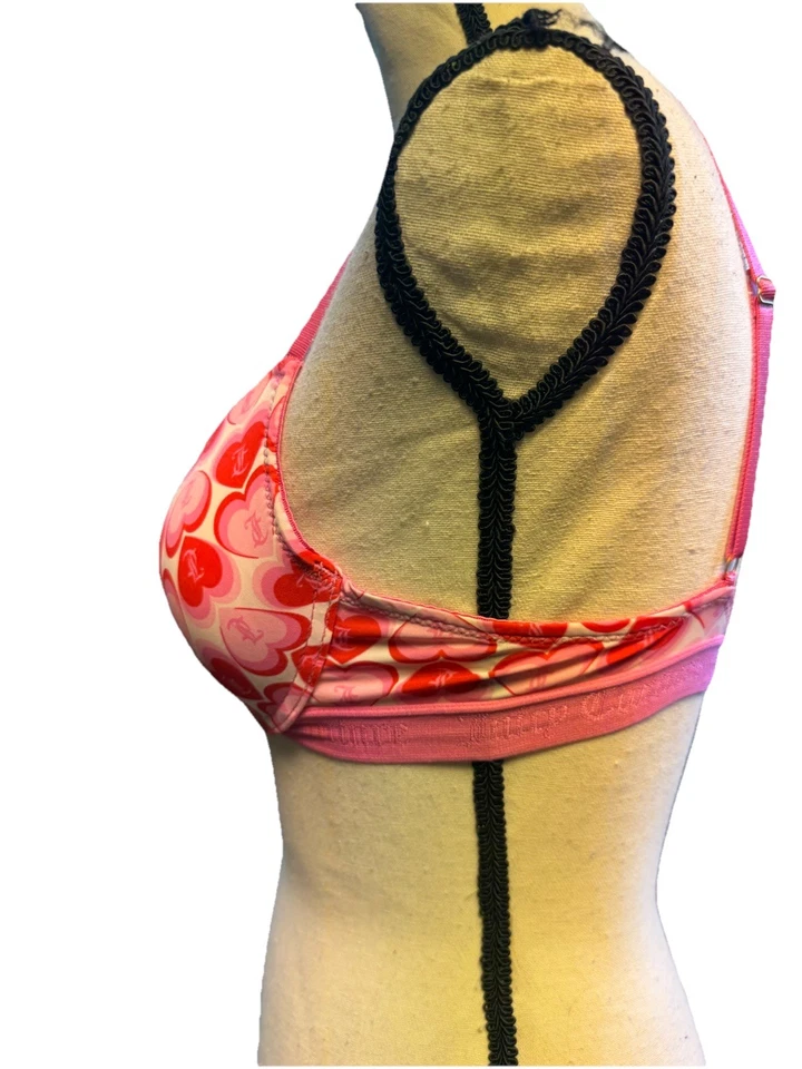 Lindo sujetador con aros con estampado de corazón Juicy Couture rosa rojo push up 34B Y2K Foto 3 de 4