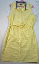 Tommy Hilfiger Gingham Women’s Sleeveless Collared Belted Dress Yellow & White