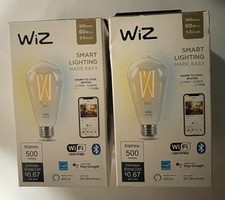 Lot of 2- WiZ Connected Smart LED Filament Bulb Clear 60W 500 lumens ST19