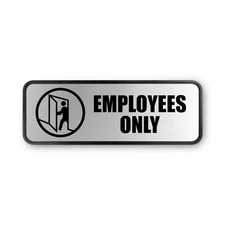 COSCO 098206 9" x 3" Employees Only Brushed Metal Office Sign - Silver New