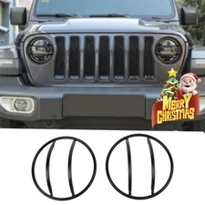Fit 2018 2019 Jeep Wrangler JL Front Headlight Lamp Guard Cover Metal Black 2Pcs