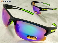 Men Sporty Biker Baseball Fishing Cycling Wrap SUNGLASSES Black Frame Green Lens
