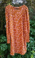 NEXT RUSTIC ORANGE FLORAL MIX  DRESS LONG SLEEVE SMOCK TUNIC DRESS SIZE 10