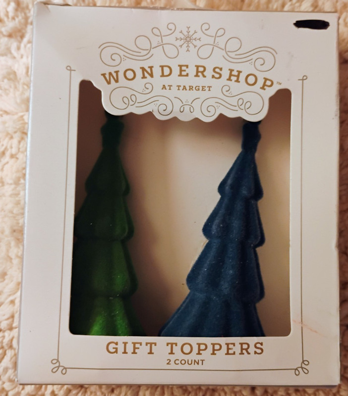 New ! 2ct Flocked Tree Christmas Gift Topper Blue/Green - Wondershop damaged box
