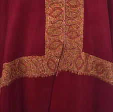 WINE RED Hand Embroidered Paisley Border Kashmiri Shawl 100% Cashmere Pashmina
