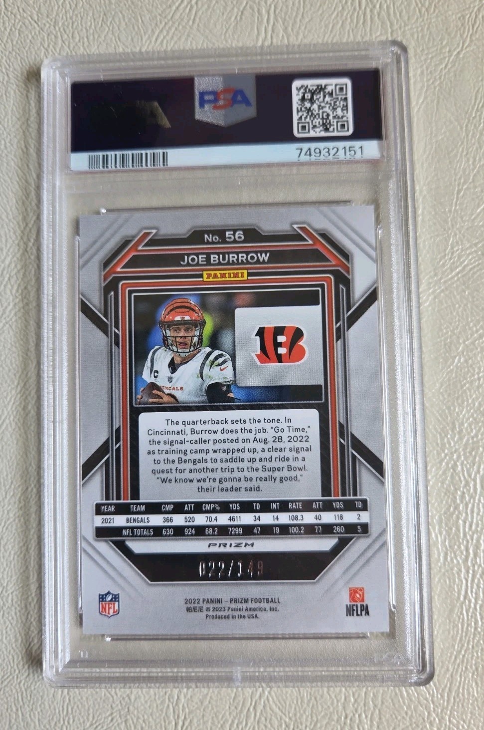 2022 Prizm Joe Burrow Red Wave/149 Psa 9      view 2