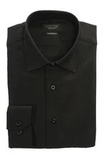 Tailored / Slim Fit Mens Black Dress Shirt Wrinkle-Free Spread Collar AZAR MAN