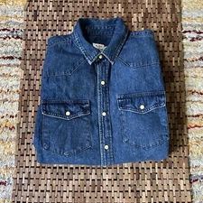 Huckberry Flint and Tinder Bedford Camp Snap Shirt Blue Denim Western Men’s XL
