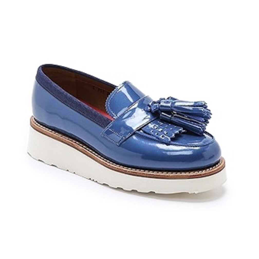 Grenson Clara Vibram Blue Leather Platform Tassel Loafer Size EU UK