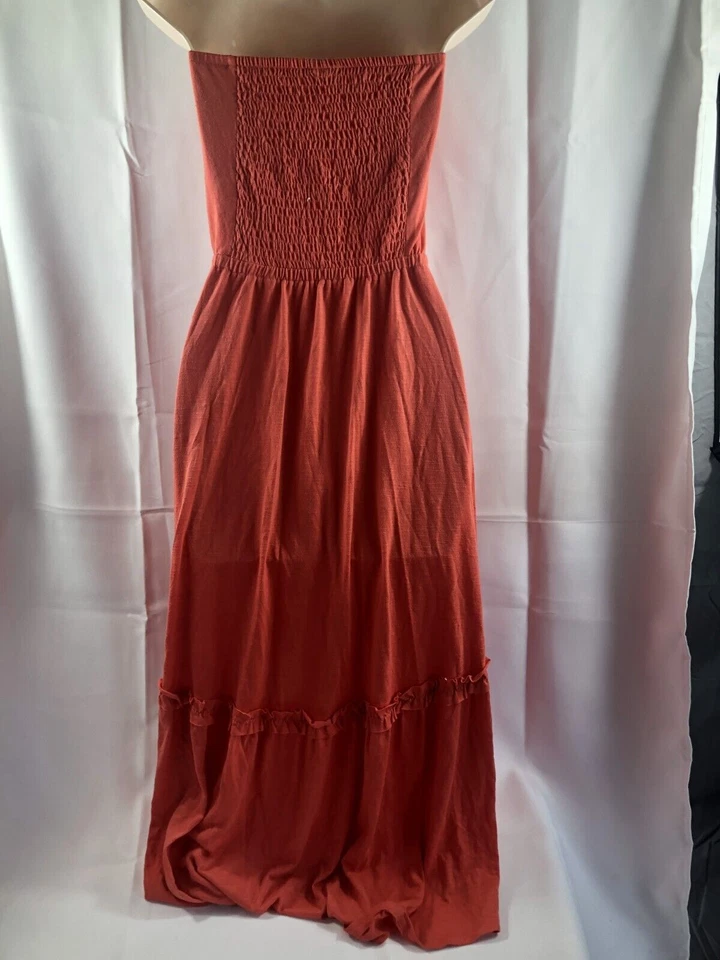 Maxi Vestido Desteñido Glory Sin Tirantes Para Mujer Talla 2XL Naranja Espalda Calado Poliéster Foto 2 de 4