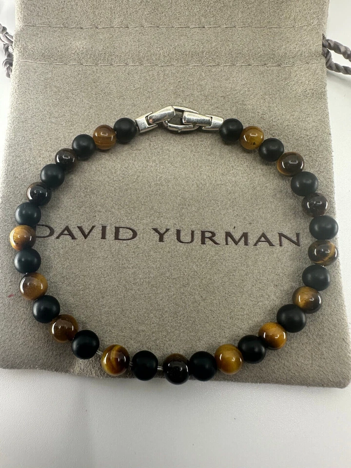 Pulsera Alterna 925 David Yurman Cuentas Espirituales Ónix Negro y Ojo de Tigre Foto 2 de 4