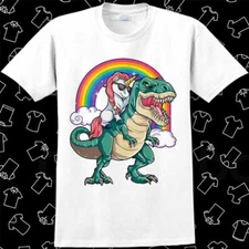 Unicorn Riding Dinosaur T Rex Funny Party Rainbow Squad T Shirt Meme Gift 1032