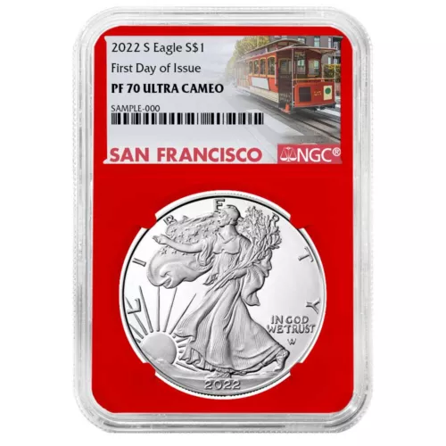 2022-S Proof $1 American Silver Eagle NGC PF70UC FDI Trolley Label Red Core