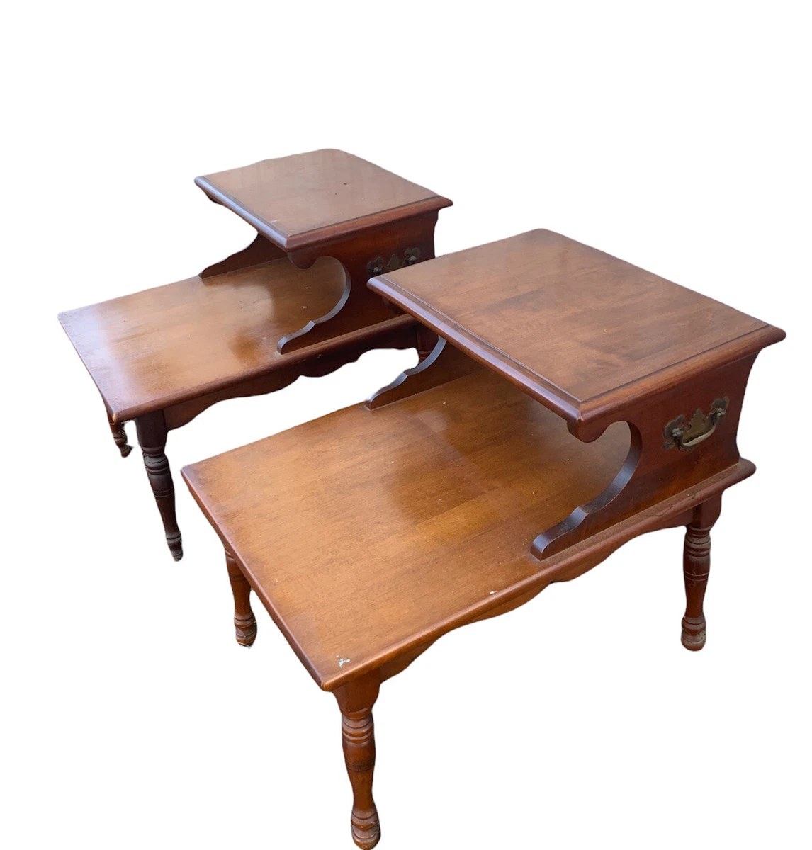 Vintage Set of 2 Heywood Wakefield Step End Tables Old Colony Line Cinnamon