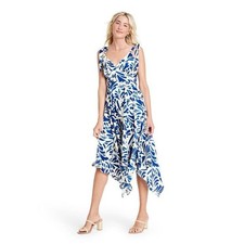 ALEXIS for Target Blue Botanical Tie Strap Asymmetrical Hem Dress Sz M 