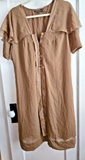TO THE MAX brown semi sheer ruffle sleeves button dress lined
