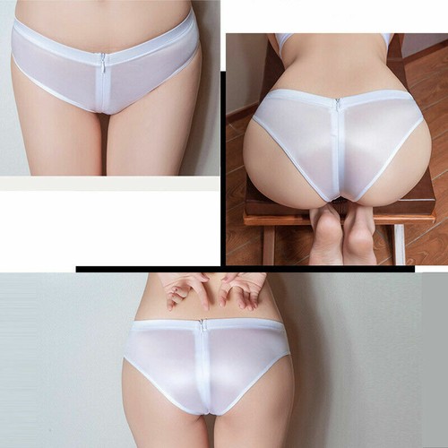 Women Zip Open Crotch Panties See Through Briefs Shiny Glossy Underwear Lingerie - Picture 16 of 17