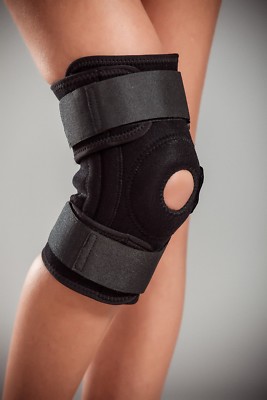 LOREY - Kniebandage, Kniestütze aus Neopren mit drei Klettverschlüssen, Pelotte