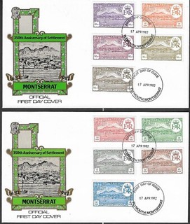 MONTSERRAT OFFICIAL FIRST DAY COVER 2 x 350th ANNIV FULL SET OF 10