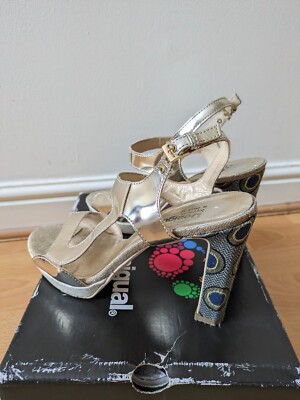 Desigual Marilyn Gold Heels Sandals Ankle Strap UK6 39/ US8