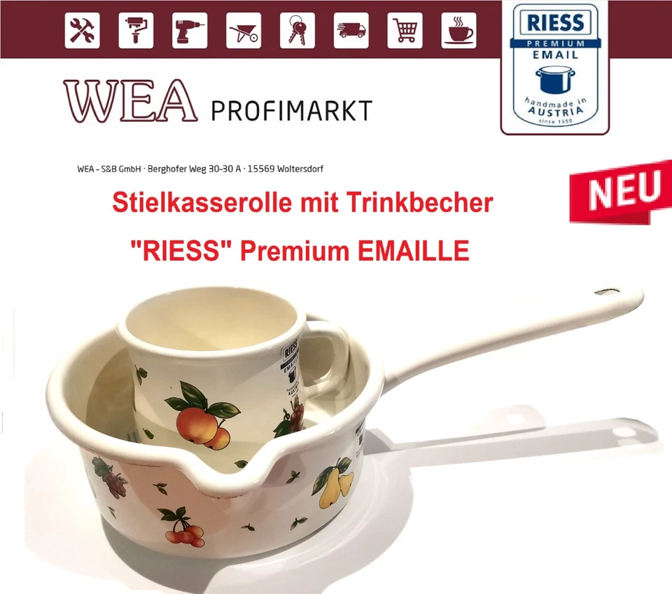 Kochtopf emailiert mit Griff Topf Stielkasserolle Stieltopf