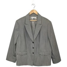 Tahari Arthur S Levine Mico Plaid Blazer Peak Lapel Lined Gray 22W