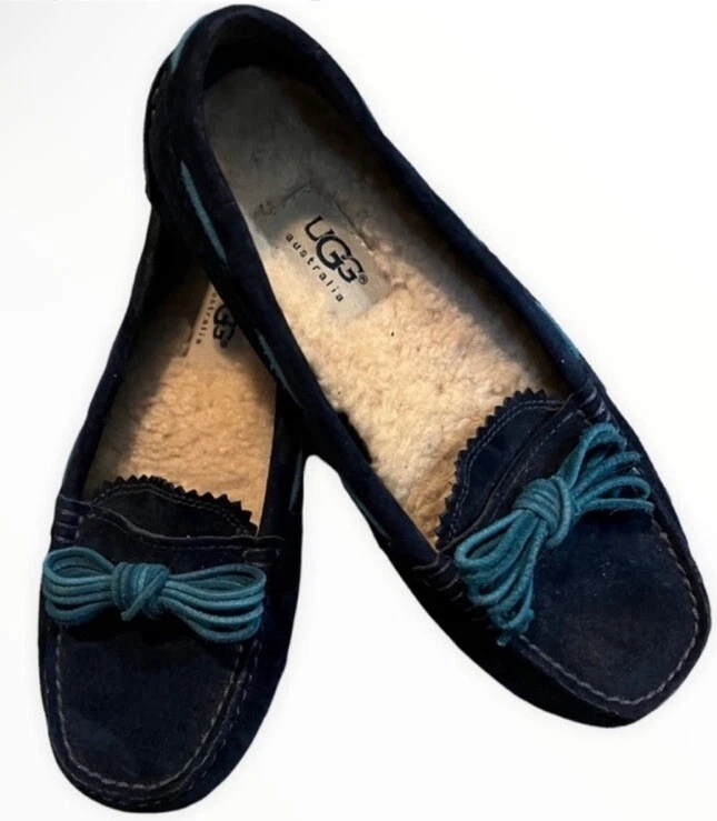 UGG Pantofole mocassino blu linee lana taglia 5