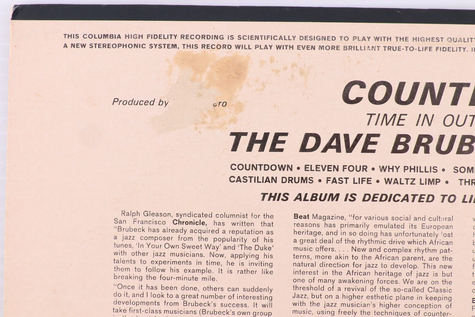Dave Brubeck Quartet "Countdown Time In Outer Space" Mono 12" LP Record CL 1775 — 第 3/4 张图片