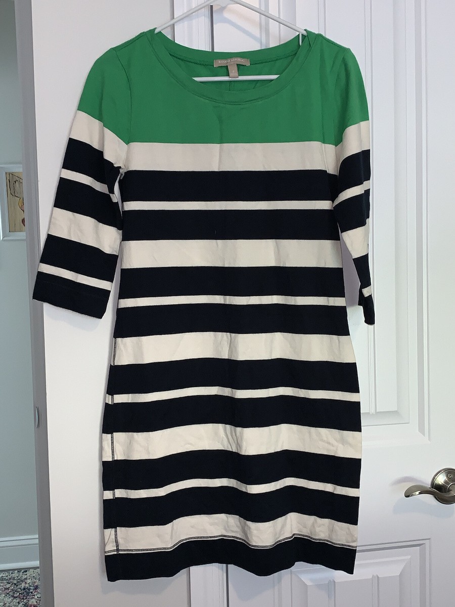 Womens Banana Republic Striped Dress Navy Green White 3/4 Sleeves Small |  eBay