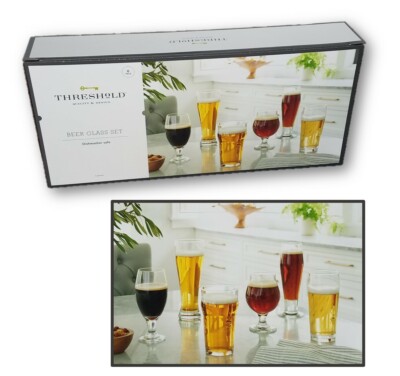 6-PC THRESHOLD BEER GLASS SET WITH PUB PILSNER STOUT PORTER ENGLISH PUB & GIANT