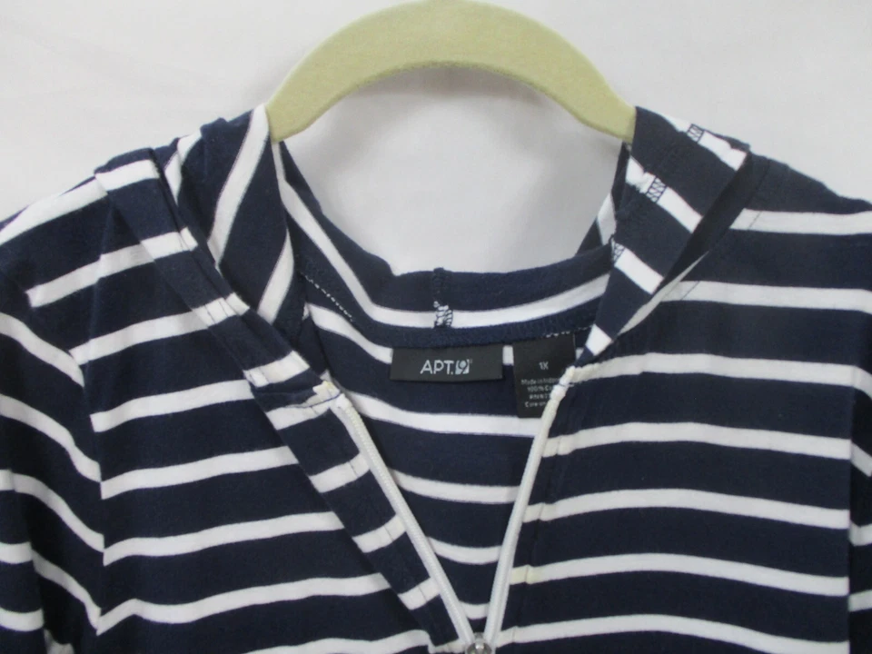 Vestido para mujer Apt 9 1X azul a rayas cremallera completa con capucha manga larga corbata bolsillo algodón Foto 2 de 4