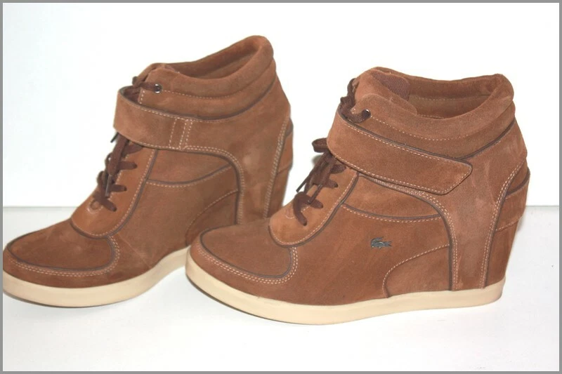 LACOSTE Bottines Compensées à scratchs  Daim Marron Fauve Taille 40 TBE - Photo 2/4
