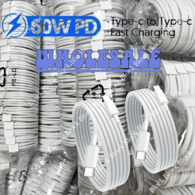 Bulk Lot 3/6FT Type USB-C to USB-C Cable 60W Fast Charging PD Cord Rapid Charger