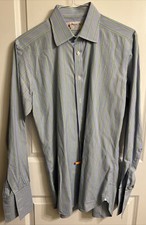 Turnbull Asser Exclusive Mens Dress Shirt 16" 41cm Blue Green Striped