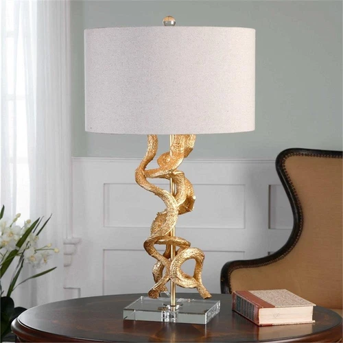 Uttermost Twisted Vines Modern Crystal and Metal Table Lamp in Gold/Oatmeal - Picture 3 of 4