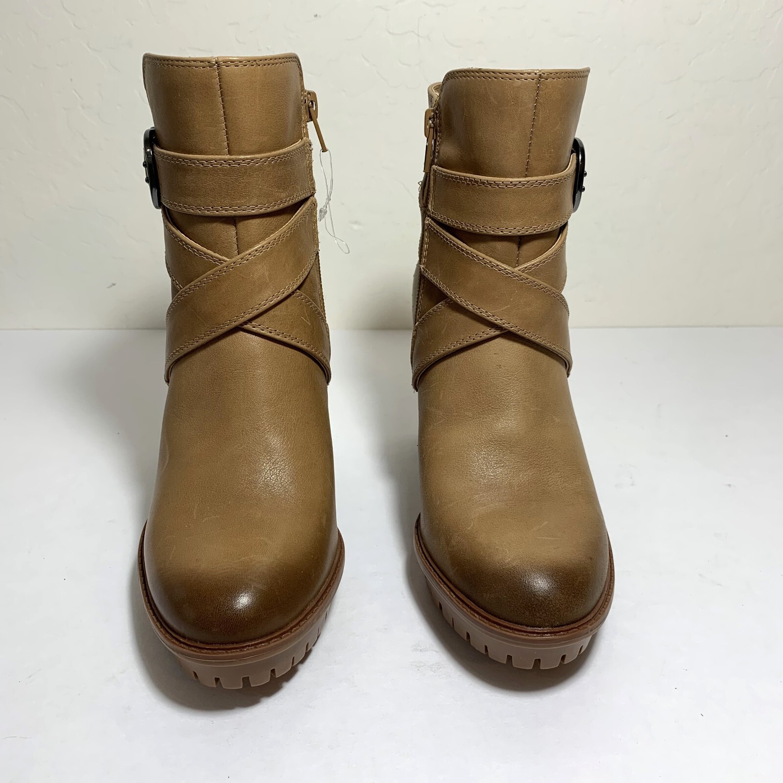 SAOLA Stivali Naturalizer Lyra stivaletti in pelle fibbia suola a strappo tacco bambù scuro taglia 6