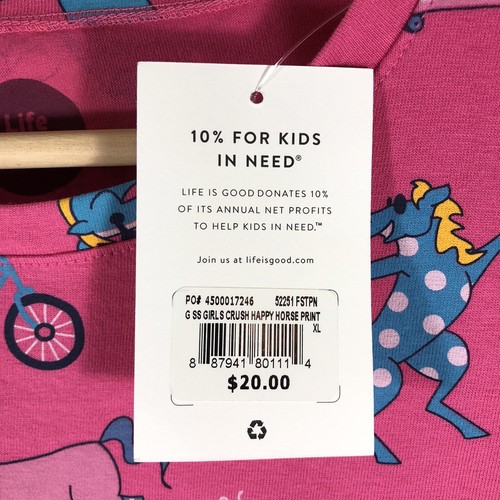 Life Is Good Crusher T-Shirt Girl’s XL (12-14) Pink Happy Horse Print Graphic - Picture 5 of 5