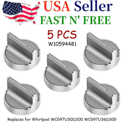 5-Pack W10594481 Range Knobs Replacement for Whirlpool WCG97US0DS00 US STOCK