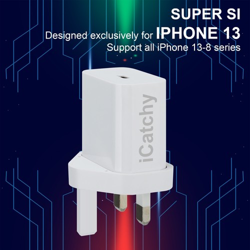 iCatchy USB C Wall Fast Charger Plug White, 20W, Type-C for iPhone iPad Android - Picture 3 of 9