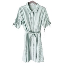 Calvin Klein Green Striped Shirt Dress Size 12 NWT Office Old Money Hamptons