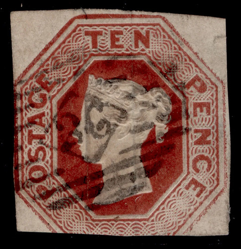 GB QV SG57, RARE 10d brown CUT SQUARE, USED. Katze 1200£.