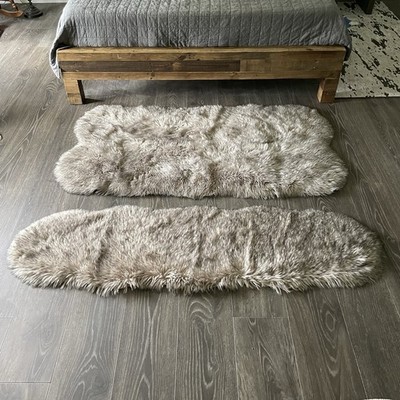 Set of 2 Rustic Modern FAUX FUR LAMB Pelt Shape SHAG RUG Boho Flokati Style Area