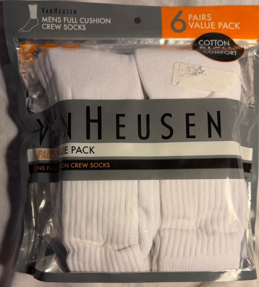 Van Heusen 6 pairs Value Pack Men's Full Cushion Crew Cotton Rich Socks